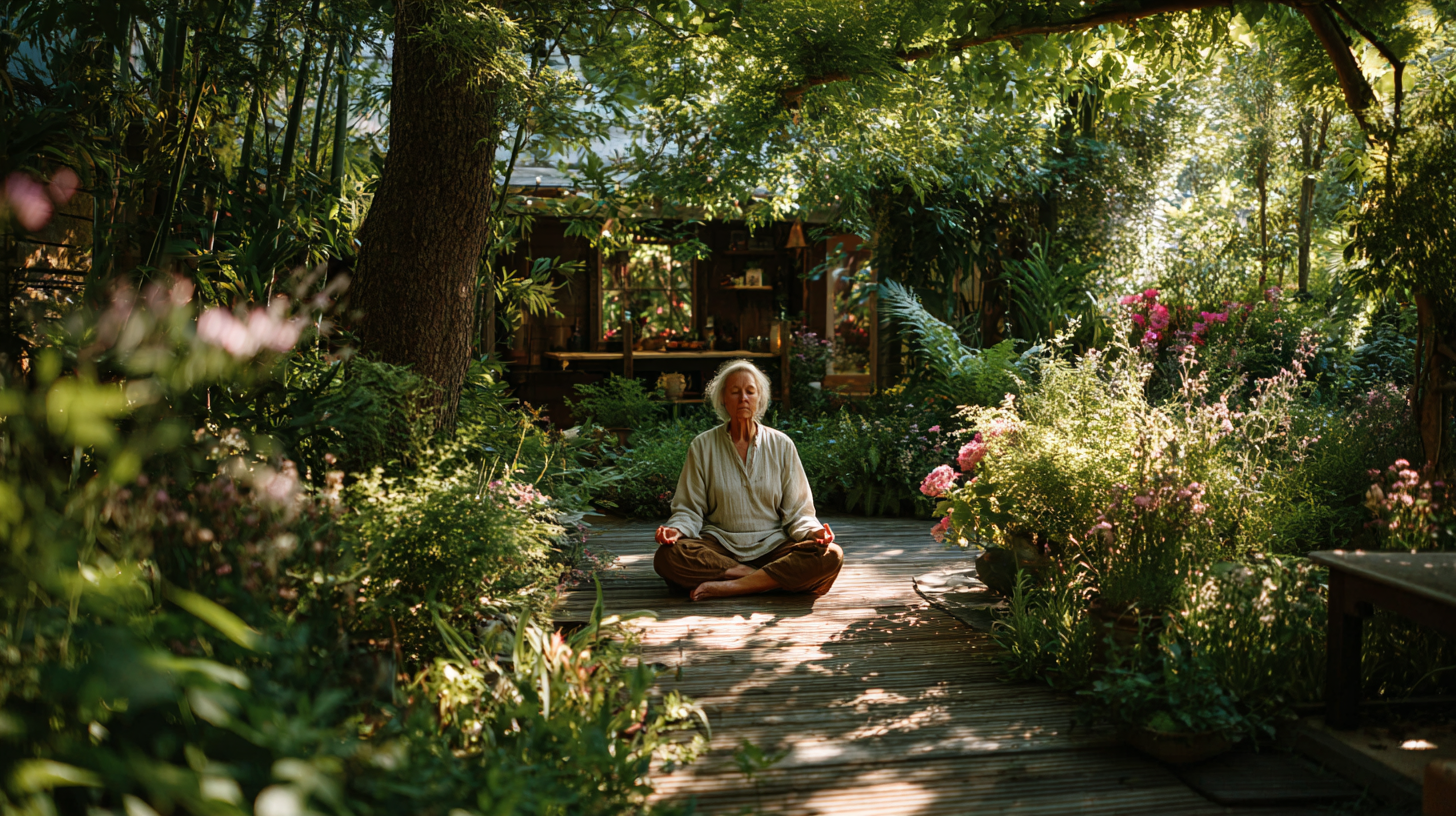 Старші люди виконують йогу в парку