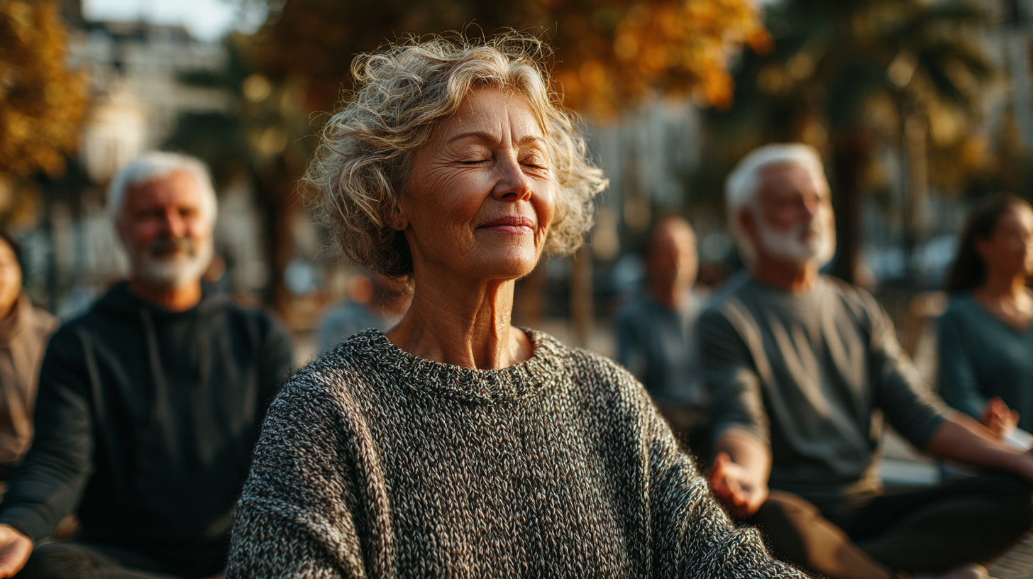 Група старших людей на занятті йоги